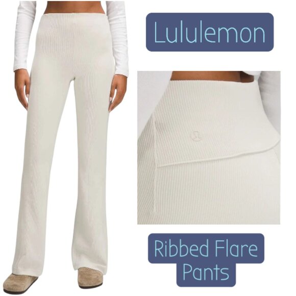 Lululemon Ribbed Softstreme Zip Flare Pants Bone Soft Knit High Rise Size 4 - Picture 1 of 13